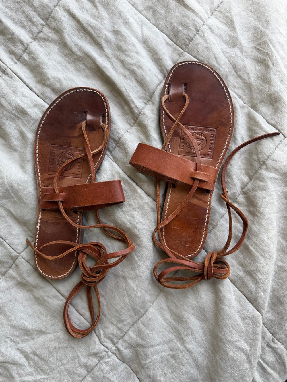 Leather Lace-Up Gladiator Sandals - Brown